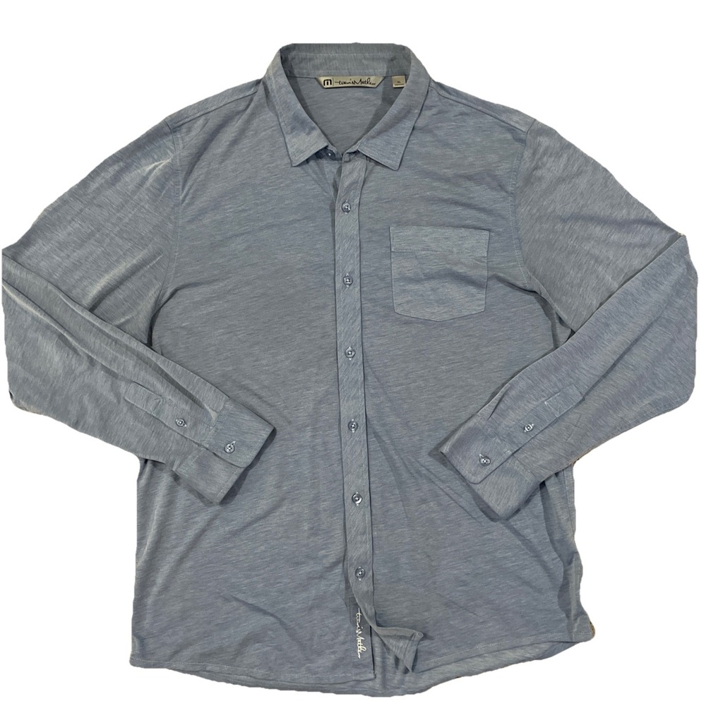 Travis Mathew Evening Bonfire Button Up Shirt Mens Size XL‎ Long Sleeve Blue